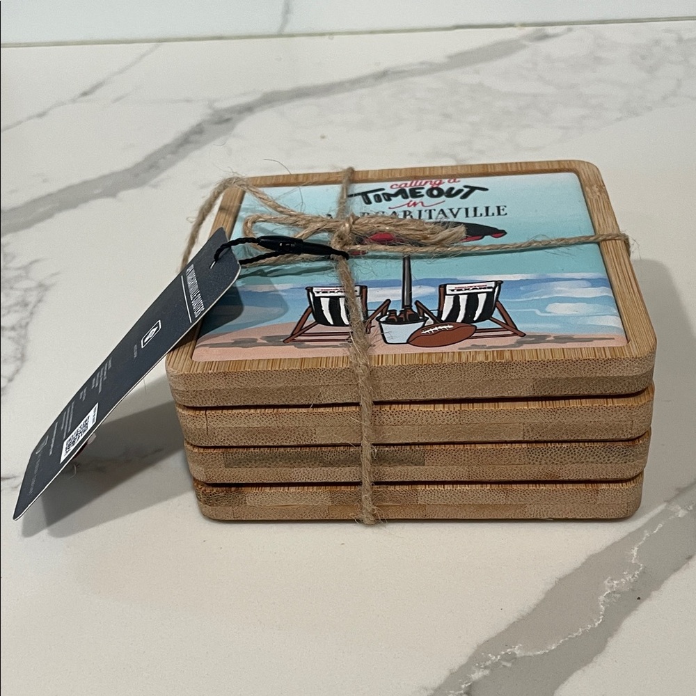 Margaritaville Coastal Umbrella Bamboo Coaster Sets- Houston Astros and Texans - Picture 5 of 6